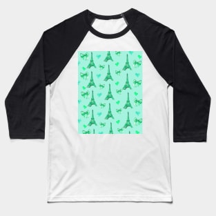 Girly Eiffel Tower Pattern in Watercolours Mint Blue Background Baseball T-Shirt